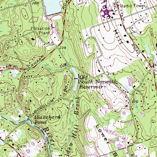 Topographic Map of Old South Norwalk Reservoir, CT