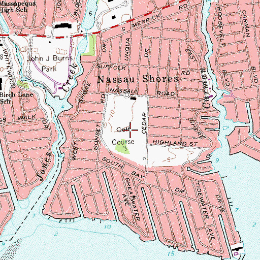 Topographic Map of Nassau Shores Golf Course, NY