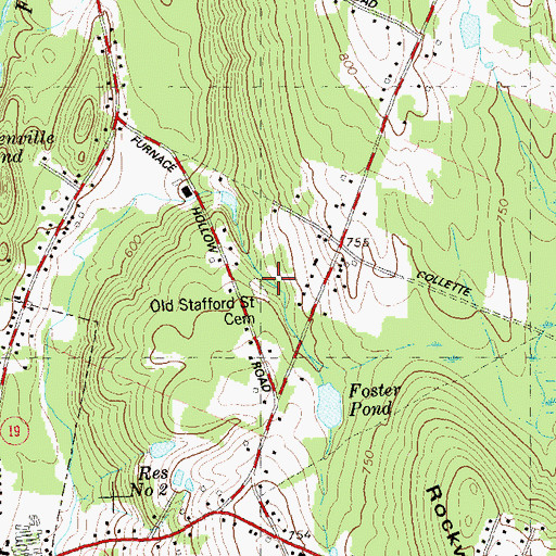 Topographic Map of Old Stafford Street Cemetery, CT