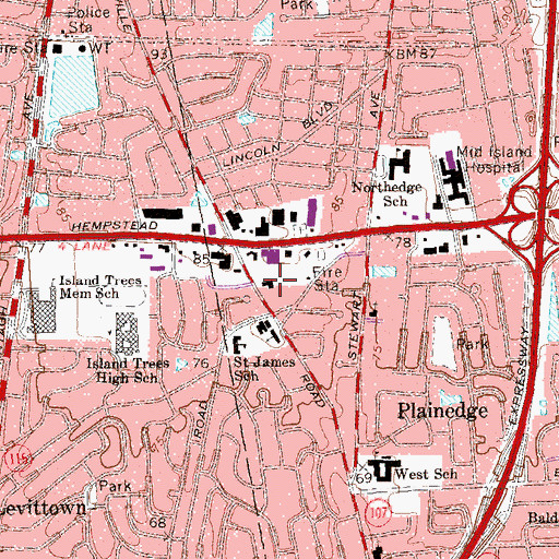 Topographic Map of Plainedge School (historical), NY