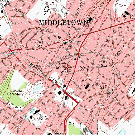 Topographic Map of Middletown City Hall, NY