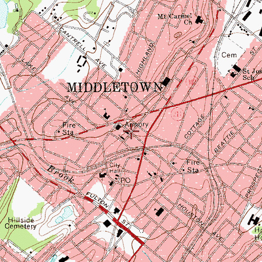 Topographic Map of Middletown Hebrew Association Synagogue, NY