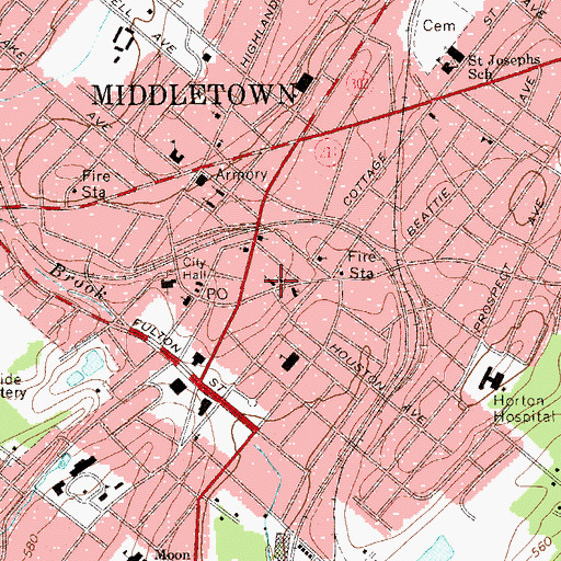 Topographic Map of First Congregational Church of Middletown, NY