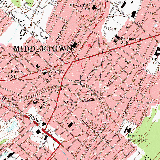 Topographic Map of Middletown Recreation Center, NY