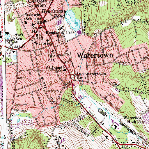 Topographic Map of Old Watertown Cemetery, CT