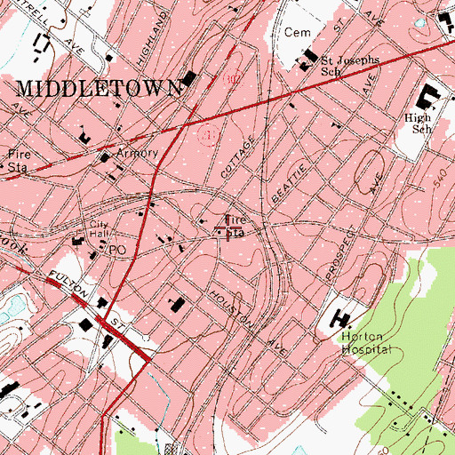 Topographic Map of Middletown Fire Department, NY