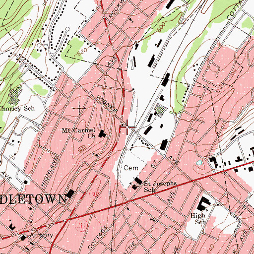 Topographic Map of Middletown Fire Department North Street Station, NY