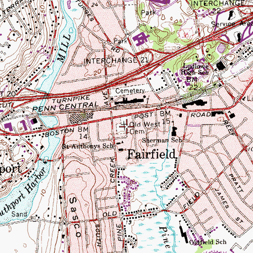 Topographic Map of Old West Cemetery, CT