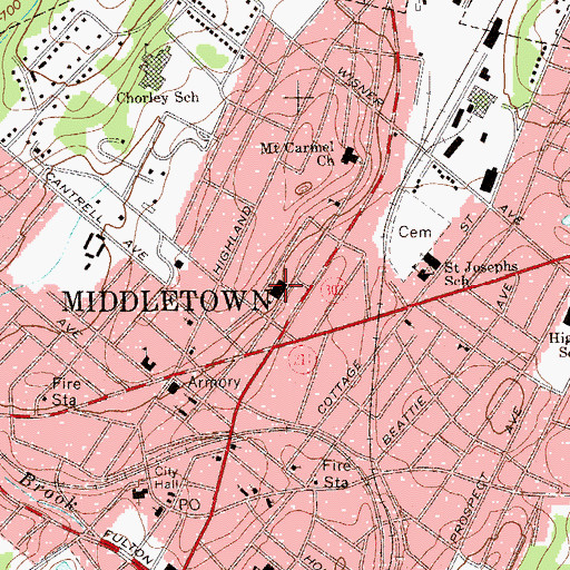 Topographic Map of Memorial Grammer School, NY