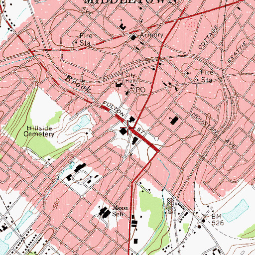 Topographic Map of Middletown Post Office, NY