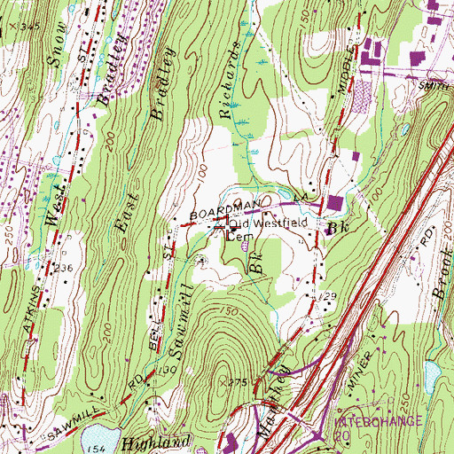 Topographic Map of Old Westfield Cemetery, CT