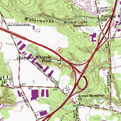 Topographic Map of Olds and Whipple Pond, CT