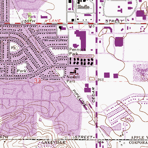 Topographic Map of Newell Park, MN