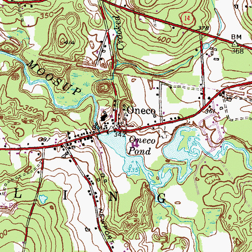 Topographic Map of Oneco, CT