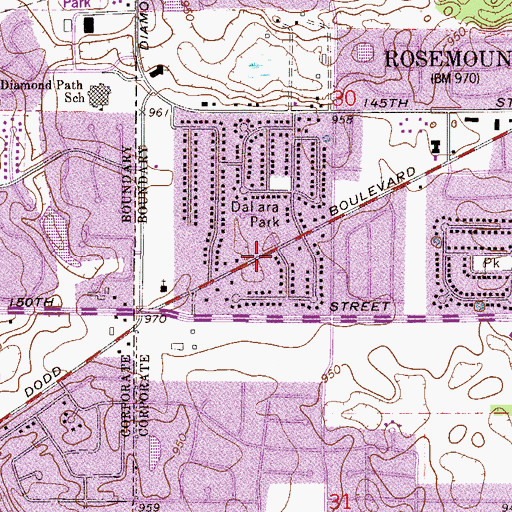 Topographic Map of Twin Puddles Park, MN