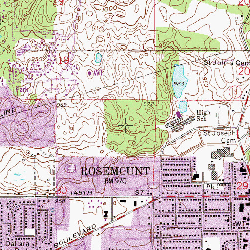 Topographic Map of Carroll's Woods Park, MN