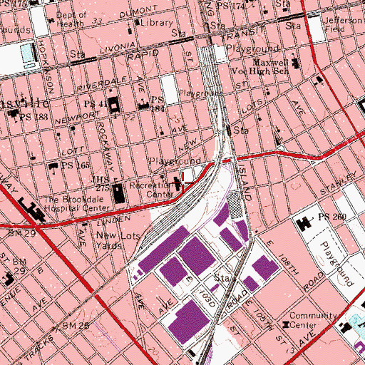 Topographic Map of Brownsville Recreation Center, NY
