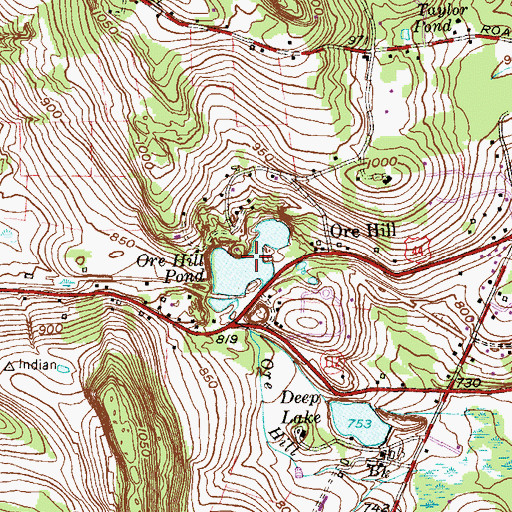 Topographic Map of Ore Hill Pond, CT
