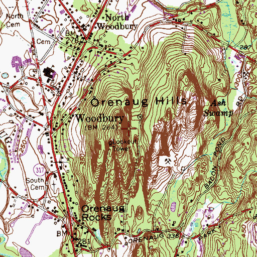 Topographic Map of Orenaug Hills, CT