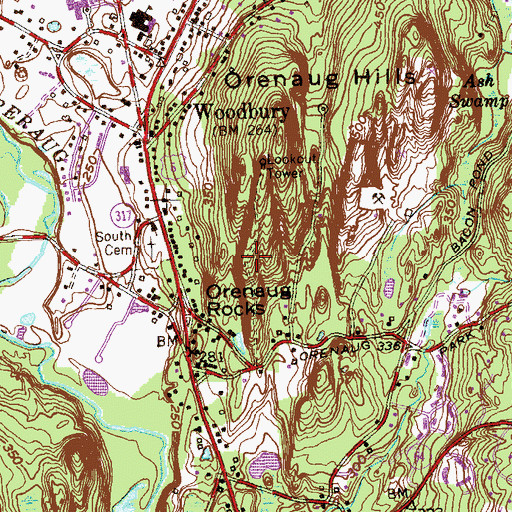 Topographic Map of Orenaug Rocks, CT