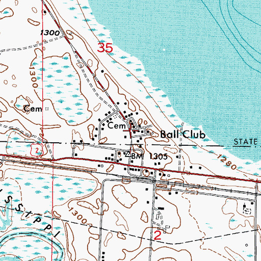 Topographic Map of Ball Club Post Office (historical), MN