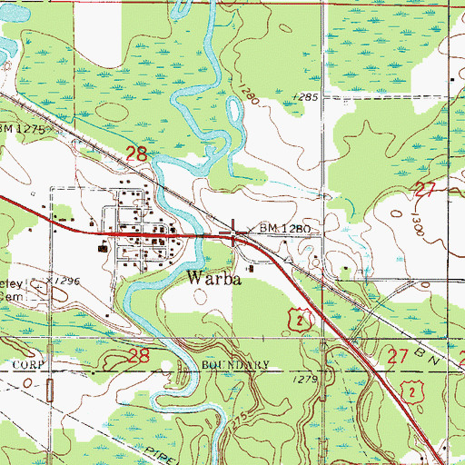 Topographic Map of Warba, MN