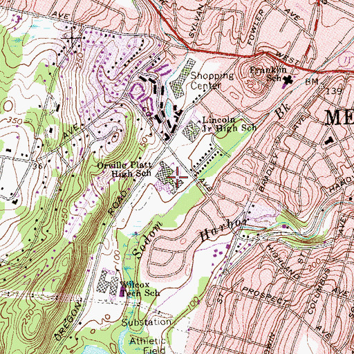 Topographic Map of Orville H Platt High School, CT
