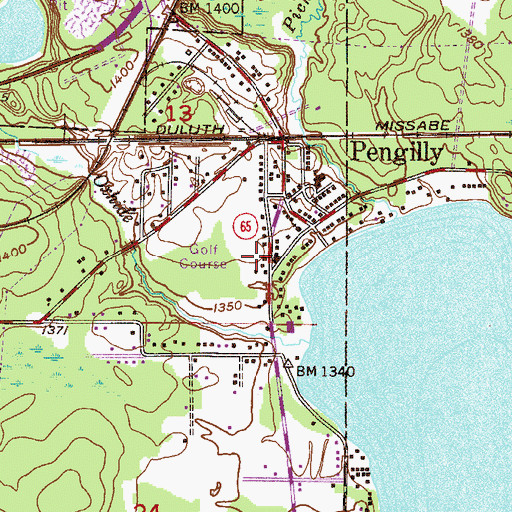 Topographic Map of Pengilly Post Office, MN