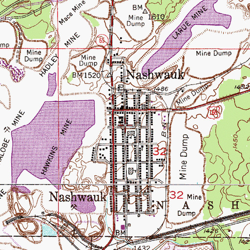 Topographic Map of Nashwauk Post Office, MN