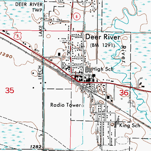 Topographic Map of Deer River Post Office, MN