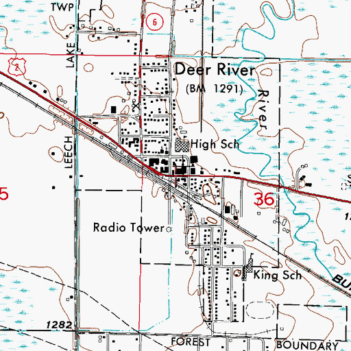 Topographic Map of Deer River, MN