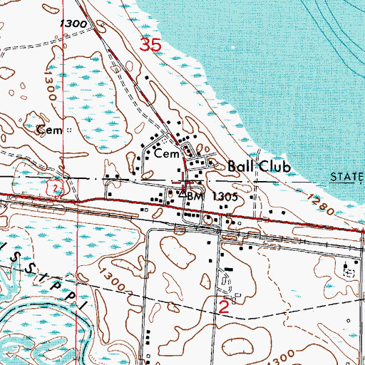 Topographic Map of Ball Club Assembly of God Church, MN
