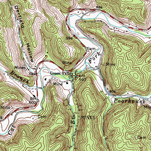 Topographic Map of Green Valley School (historical), KY