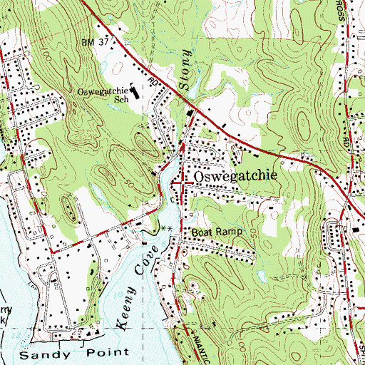Topographic Map of Oswegatchie, CT