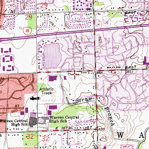 Topographic Map of Warren Branch Indianapolis-Marion County Public Library, IN
