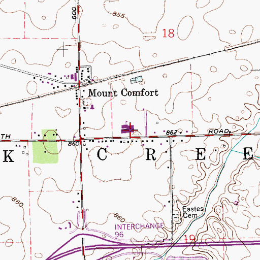 Topographic Map of Mount Comfort Elementary School, IN