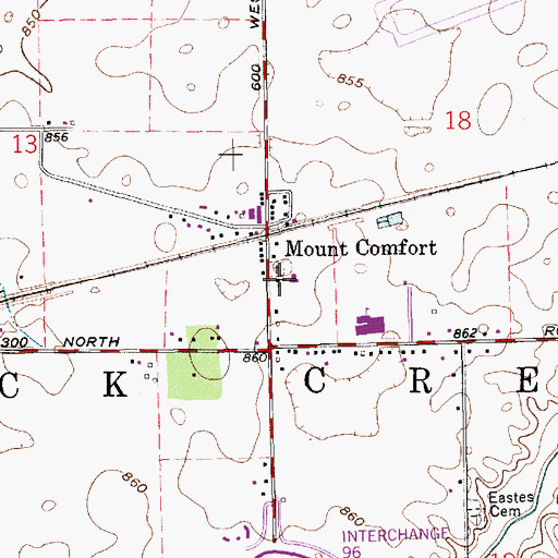 Topographic Map of Mount Comfort United Methodist Church, IN