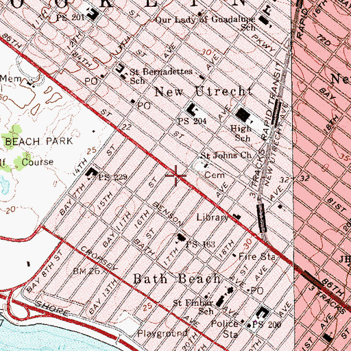 Topographic Map of Saint Francis Cabrini Roman Catholic Church, NY
