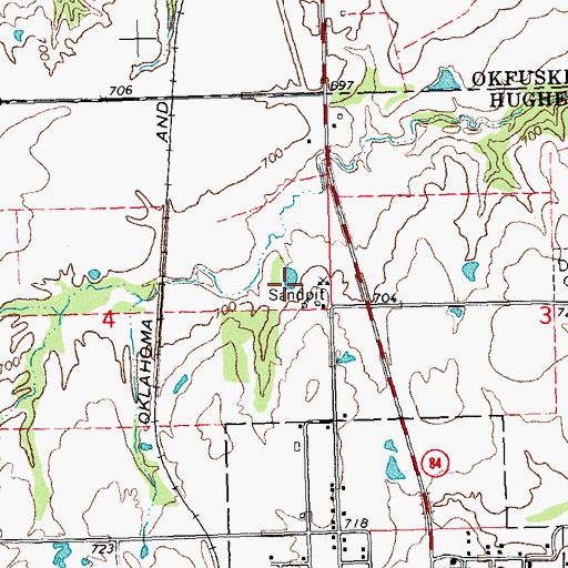 Topographic Map of Old Dustin Cemetery, OK