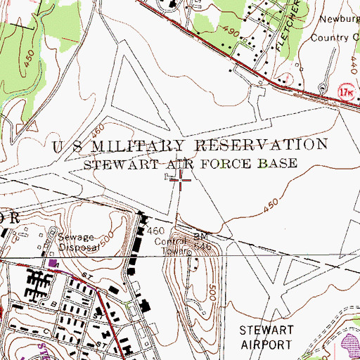 Topographic Map of Stewart Air Force Base (historical), NY