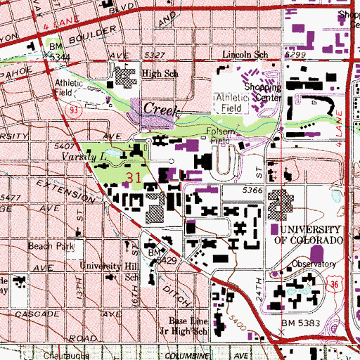 Topographic Map of Muenzinger Psychology Building, CO