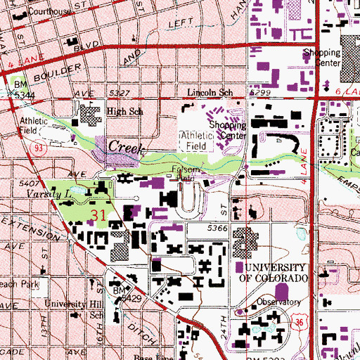 Topographic Map of Dal Ward Athletic Center, CO