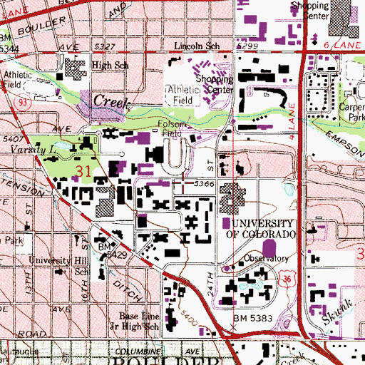 Topographic Map of Benson Earth Sciences Building, CO