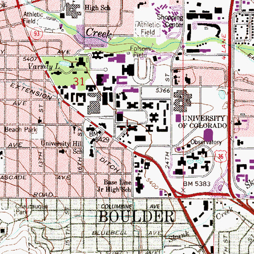 Topographic Map of Cheyenne Arapaho Hall, CO