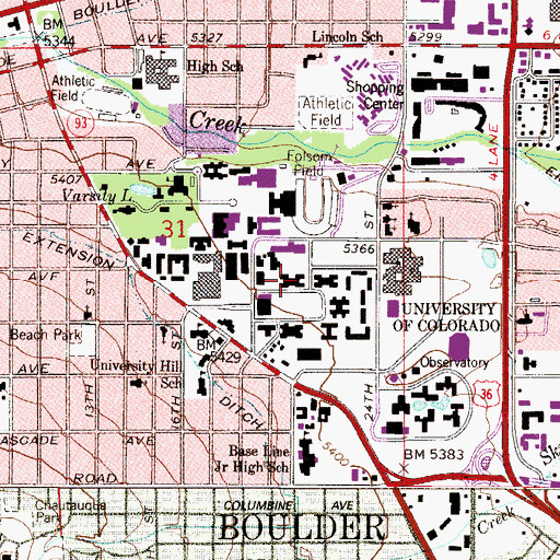 Topographic Map of Baker Hall, CO