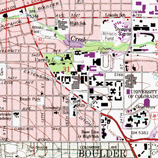 Topographic Map of Sibell Wolle Fine Arts Building, CO