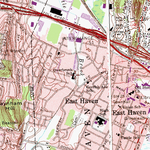 Topographic Map of Overbrook Elementary School, CT