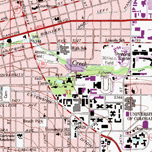 Topographic Map of Sewall Hall, CO