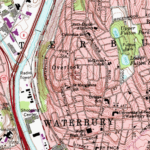 Topographic Map of Overlook, CT