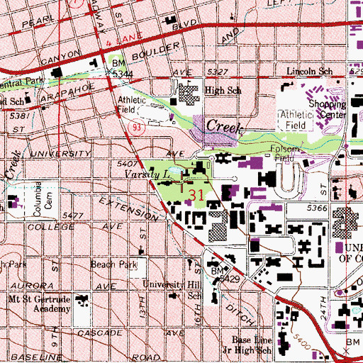 Topographic Map of Old Main Building, CO